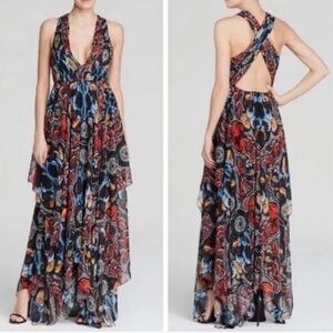 Alice + Olivia Kora Printed V-Neck Hankerchief Maxi Dress Sz 4